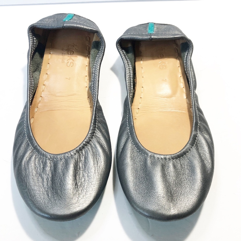 Tieks Womens 7 Leather Metallic Pewter Silver Ballet Flats Shoes